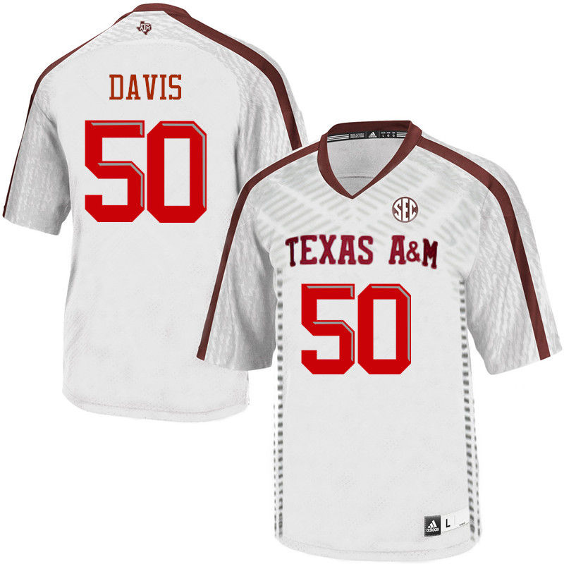 Men #50 Tank Davis Texas A&M Aggies College Football Jerseys-White